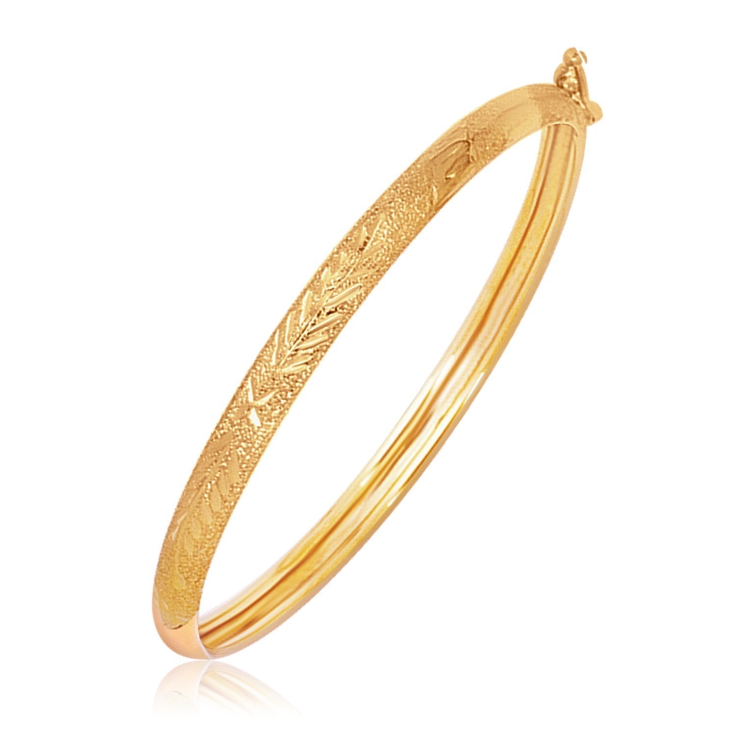 14k Yellow Gold Diamond Cut Motif Dome Style Children's Bangle Bids.com