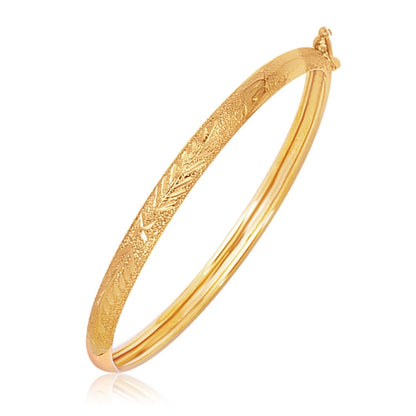 14k Yellow Gold Diamond Cut Motif Dome Style Children's Bangle Bids.com