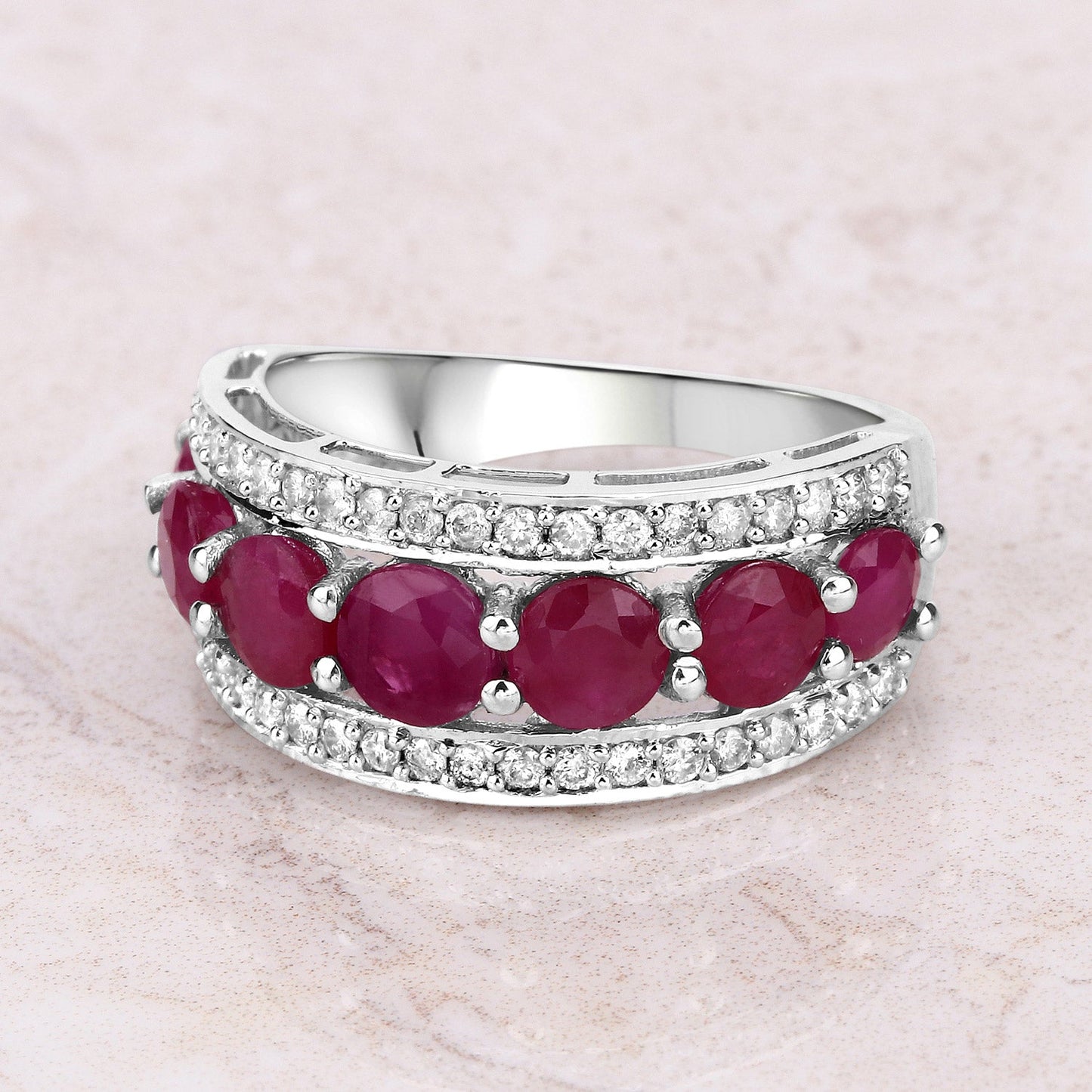 3.24 Carat Genuine Ruby and White Diamond 14K White Gold Ring Bids.com