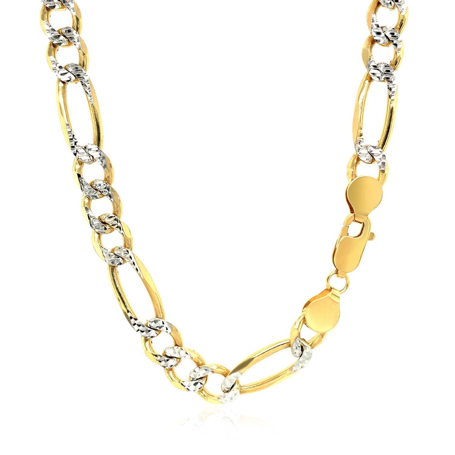 7.0mm 14K Yellow Gold Solid Pave Figaro Chain Bids.com