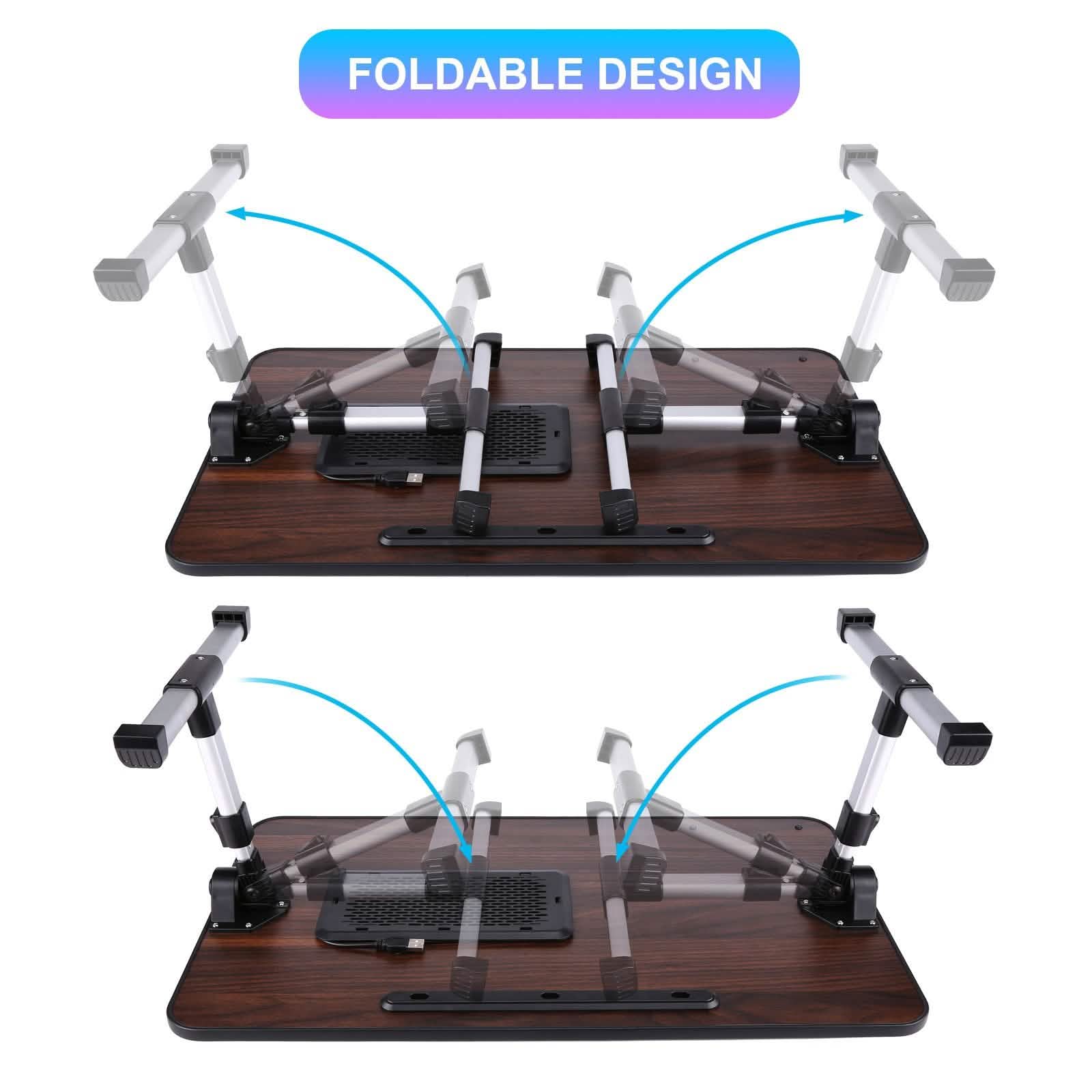 26.6 Foldable Adjustable Laptop Tray Stand Desk with CPU Cooling Fans & Mouse Pad DailySale