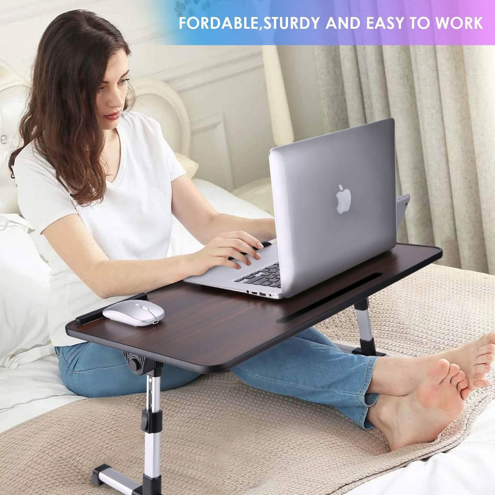 26.6 Foldable Adjustable Laptop Tray Stand Desk with CPU Cooling Fans & Mouse Pad DailySale