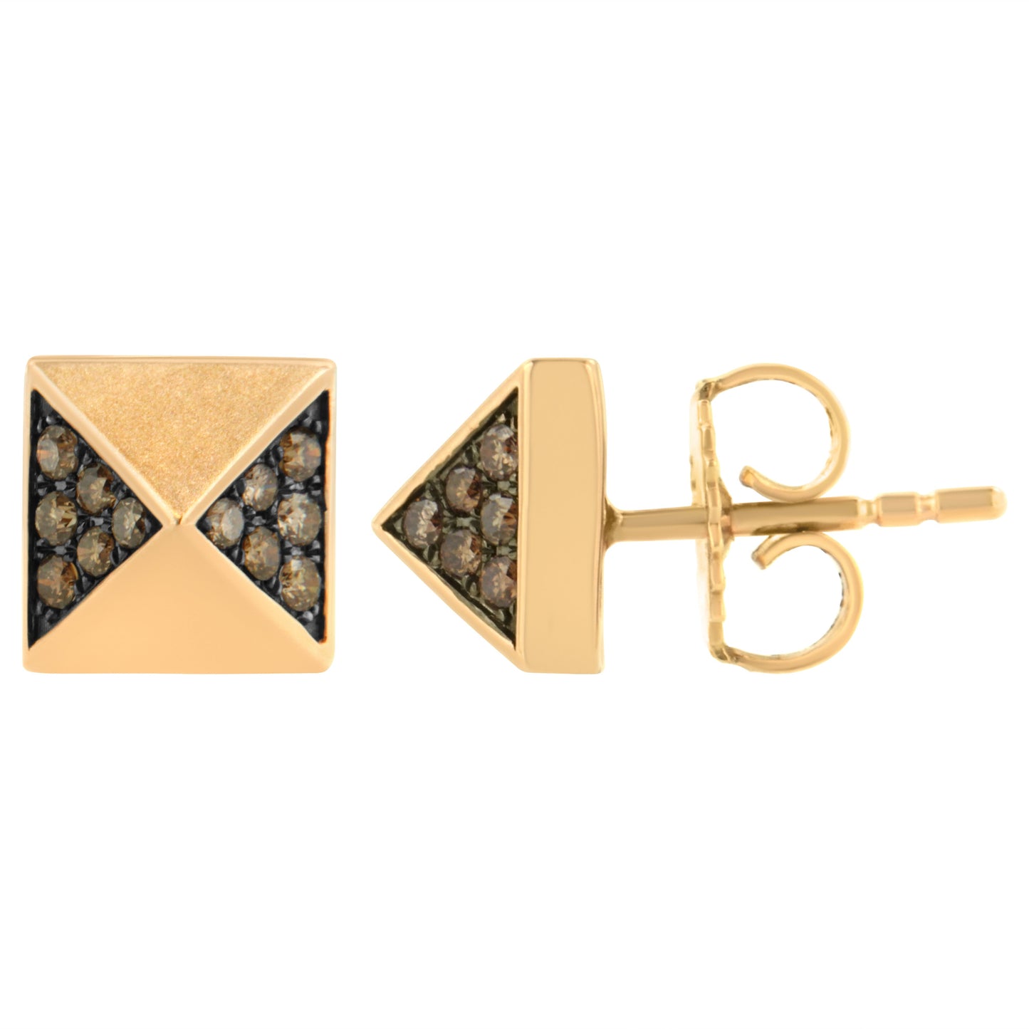 14K Rose Gold 1/4 Cttw Brown Diamond Pyramid Stud Earring (Brown Color, SI1-SI2 Clarity) Bids.com