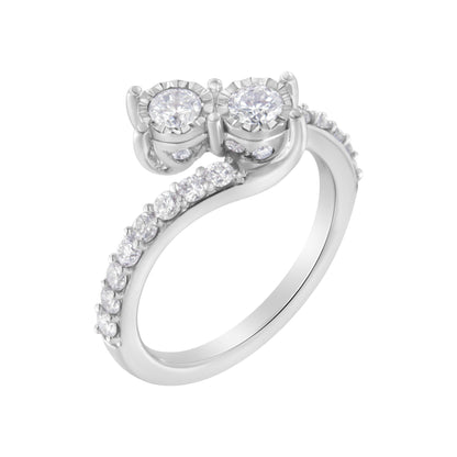 10K White Gold Two-Stone Miracle-Set Diamond Bypass Ring (1 Cttw, H-I Color, I1-I2 Clarity) - Size 6 Bids.com