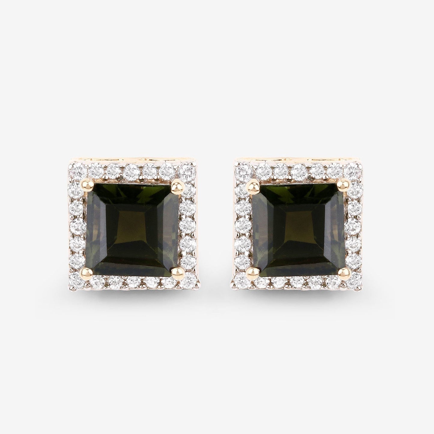 1.55 Carat Genuine Green Tourmaline and White Diamond 14K Yellow Gold Earrings Bids.com