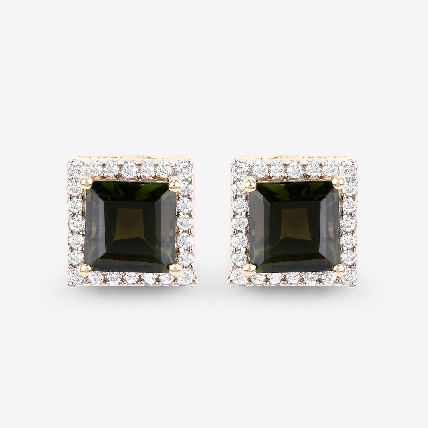 1.55 Carat Genuine Green Tourmaline and White Diamond 14K Yellow Gold Earrings Bids.com