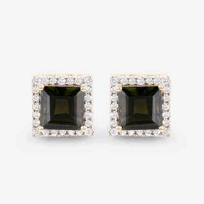 1.55 Carat Genuine Green Tourmaline and White Diamond 14K Yellow Gold Earrings Bids.com