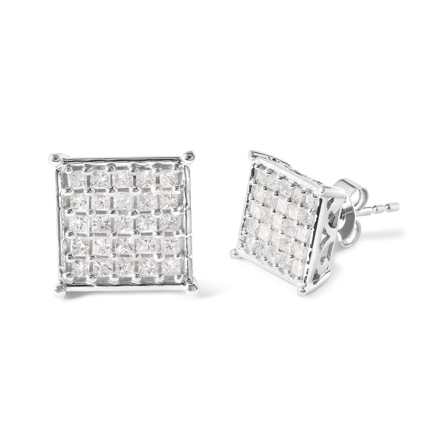 10K White Gold 3/4 Cttw Princess Diamond Composite Stud Earrings (I-J Color, I1-I2 Clarity) Bids.com