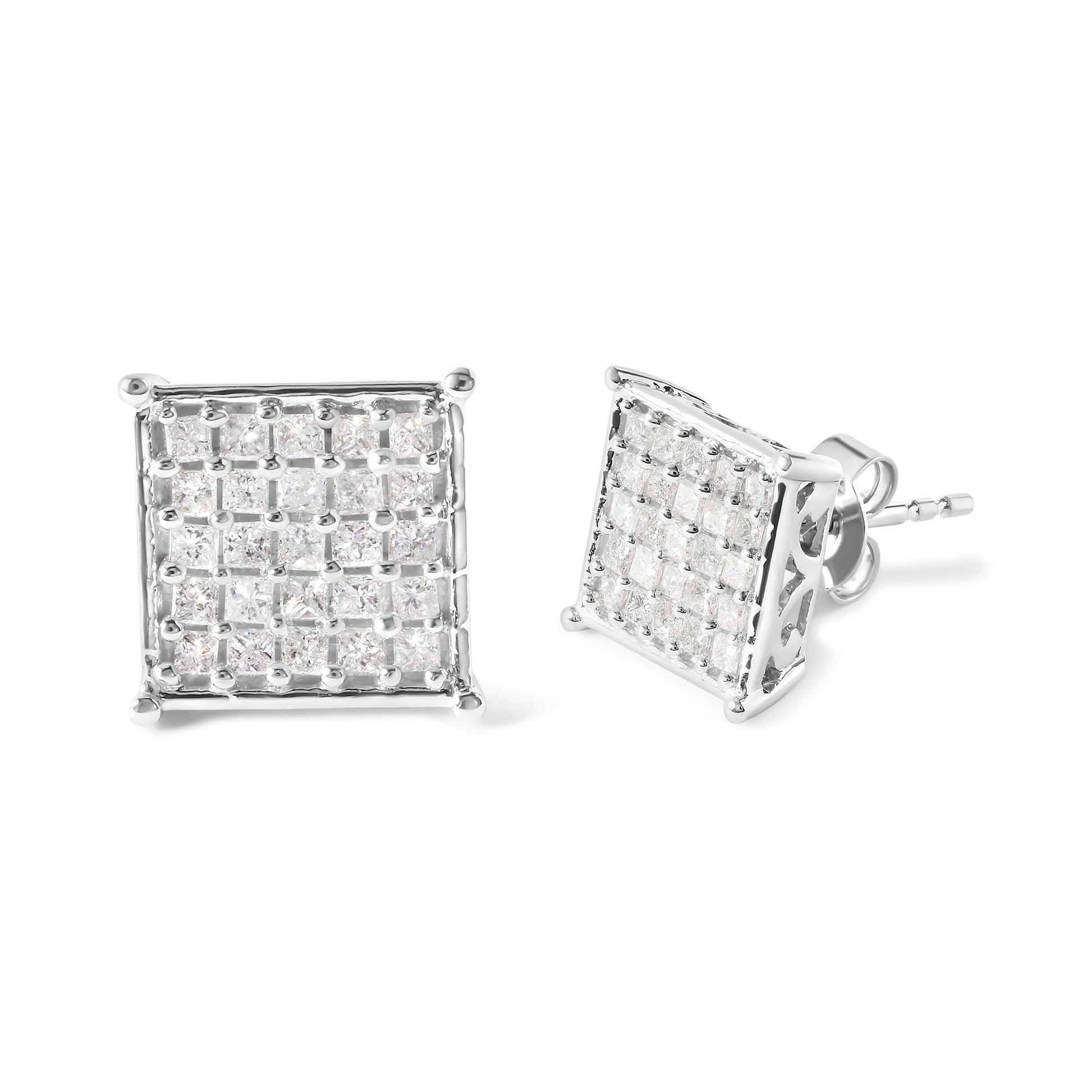 10K White Gold 3/4 Cttw Princess Diamond Composite Stud Earrings (I-J Color, I1-I2 Clarity) Bids.com