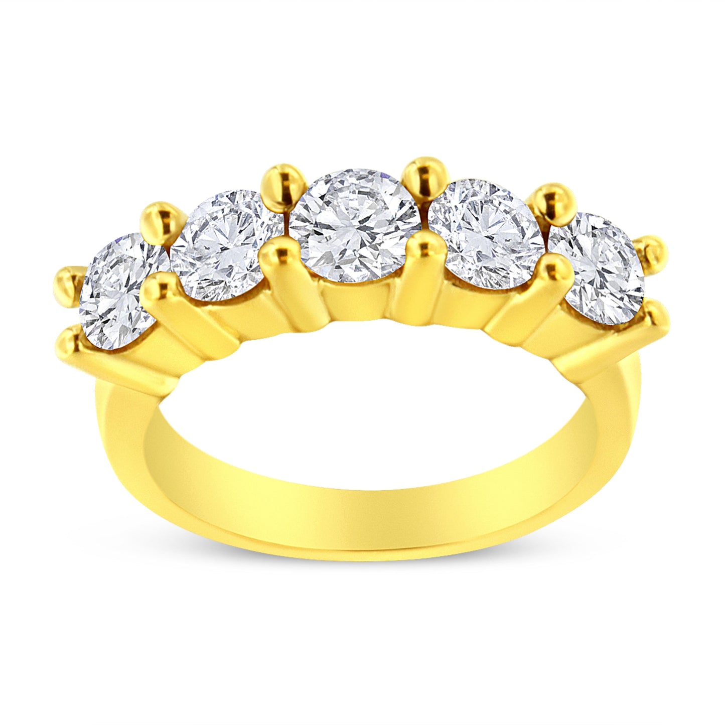 14K Yellow Gold Plated .925 Sterling Silver 2.0 Cttw Shared Prong Set Diamond 5 Stone Wedding Band Ring (J-K Color, I1-I2 Clarity) - Size 7 Bids.com