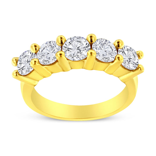 14K Yellow Gold Plated .925 Sterling Silver 2.0 Cttw Shared Prong Set Diamond 5 Stone Wedding Band Ring (J-K Color, I1-I2 Clarity) - Size 7 Bids.com