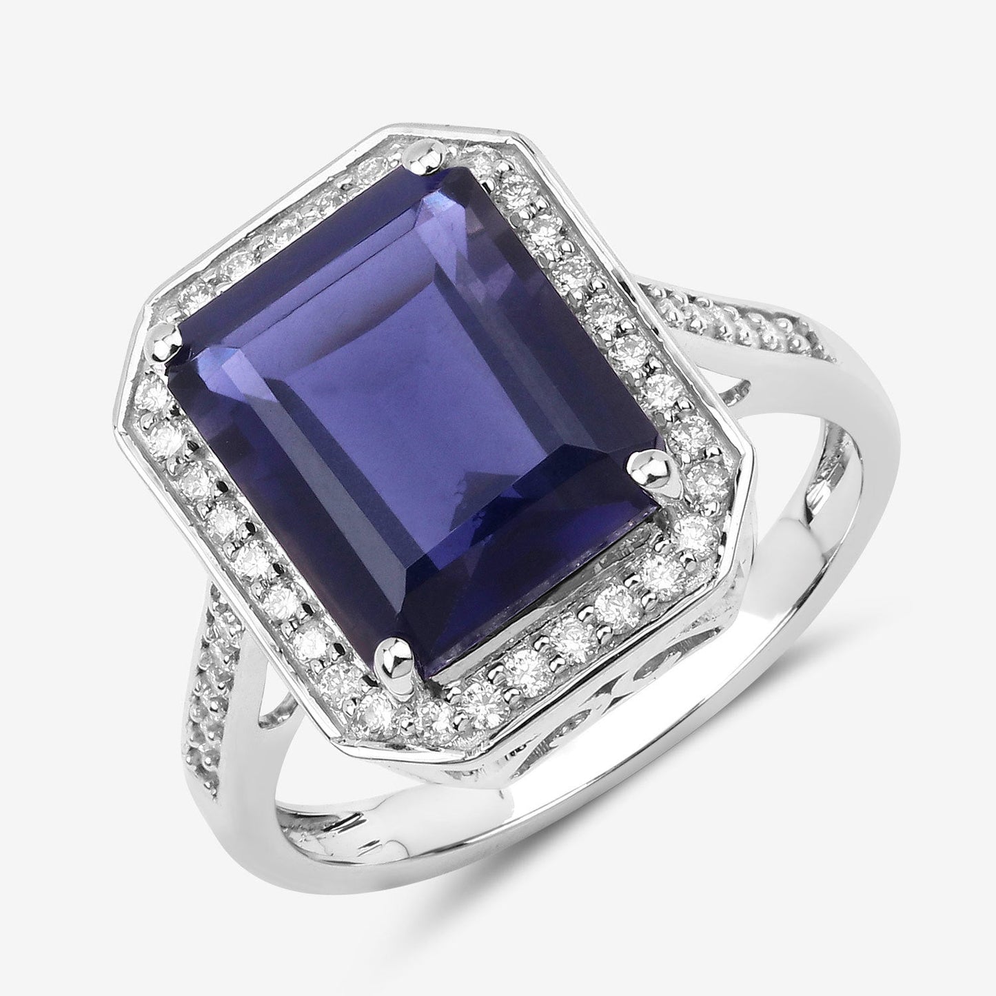 3.70 Carat Genuine Iolite and White Diamond 14K White Gold Ring Bids.com