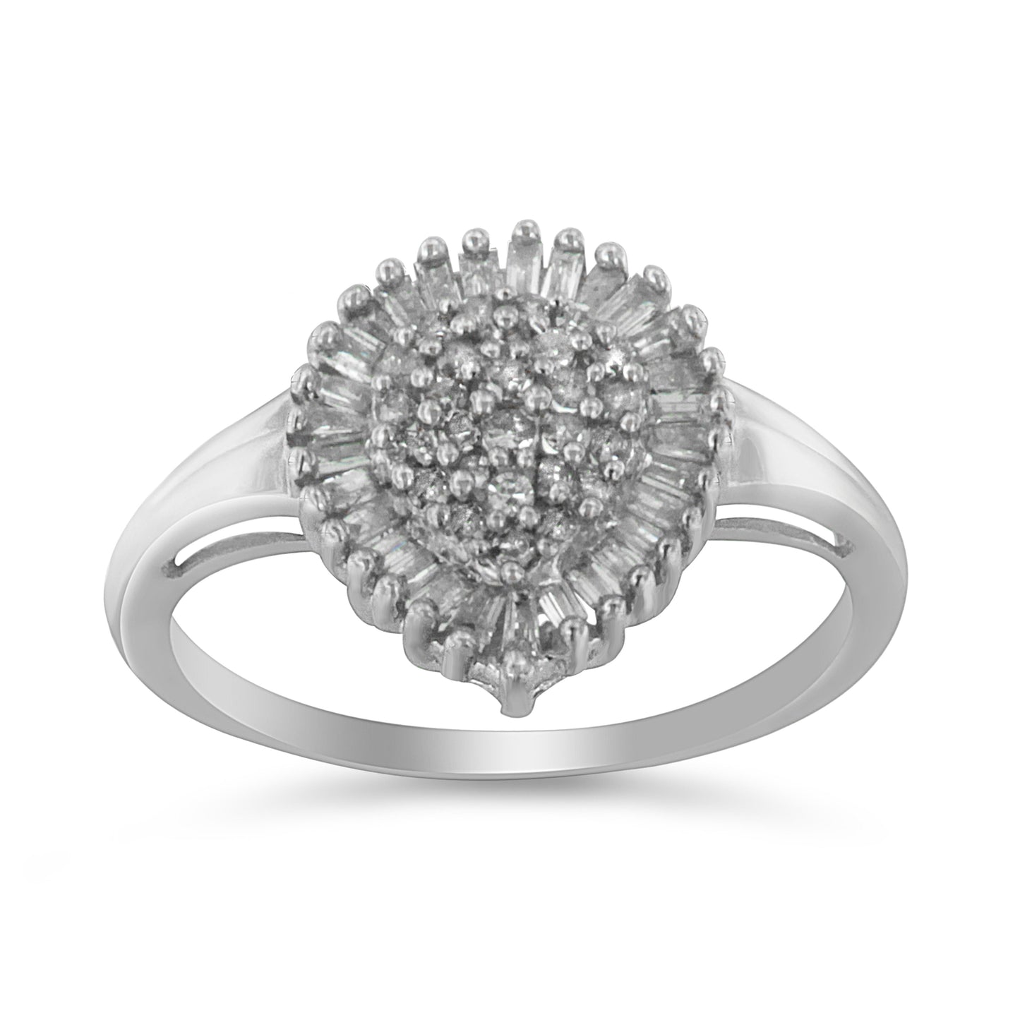 10K White Gold 1/2 Cttw Round & Baguette Cut Diamond Pear Shaped Domed PavÃ© Cluster with Halo Cocktail Ring (H-I Color, SI1-SI2 Clarity) - Size 5 Bids.com