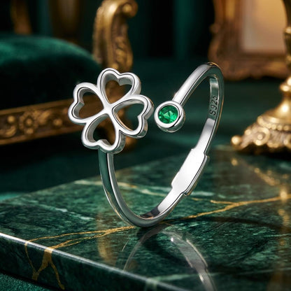 925 Sterling Silver Four-Leaf Clover Ring with Pavé CZ - 0.15cm Width Bids.com