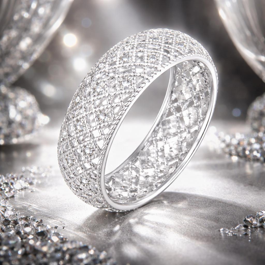 925 Sterling Silver & Platinum Plated Pavé CZ Ring Size 6 for Women Bids.com