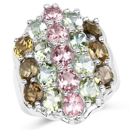 6.74 Carat Genuine Brown Tourmaline, Pink Tourmaline & Green Tourmaline .925 Sterling Silver Ring Bids.com