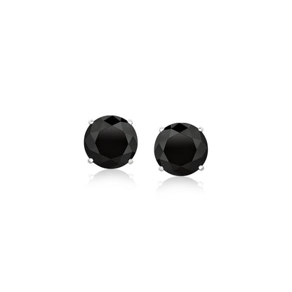 14k White Gold Stud Earrings with Black Faceted Cubic Zirconia(6mm) Bids.com