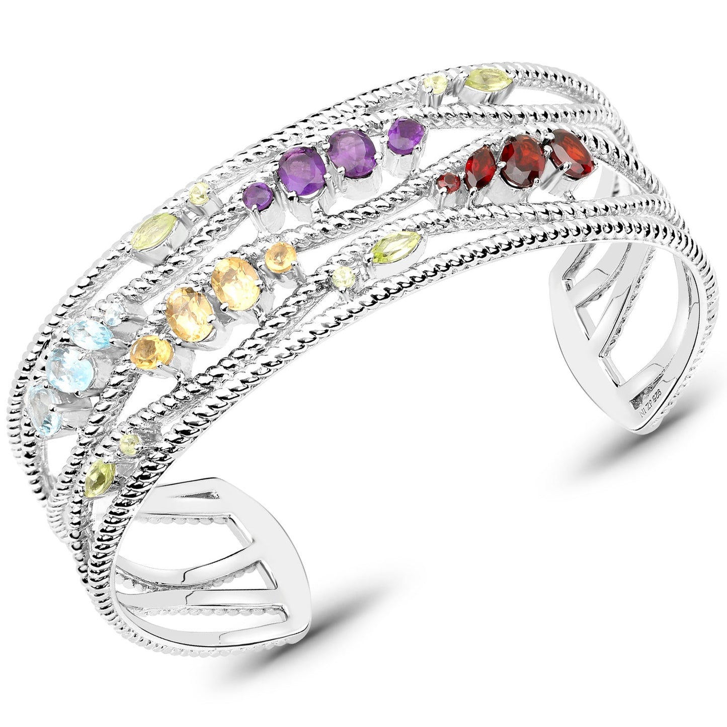 4.82 Carat Genuine Multi Stones .925 Sterling Silver Cuff Bangle Bids.com