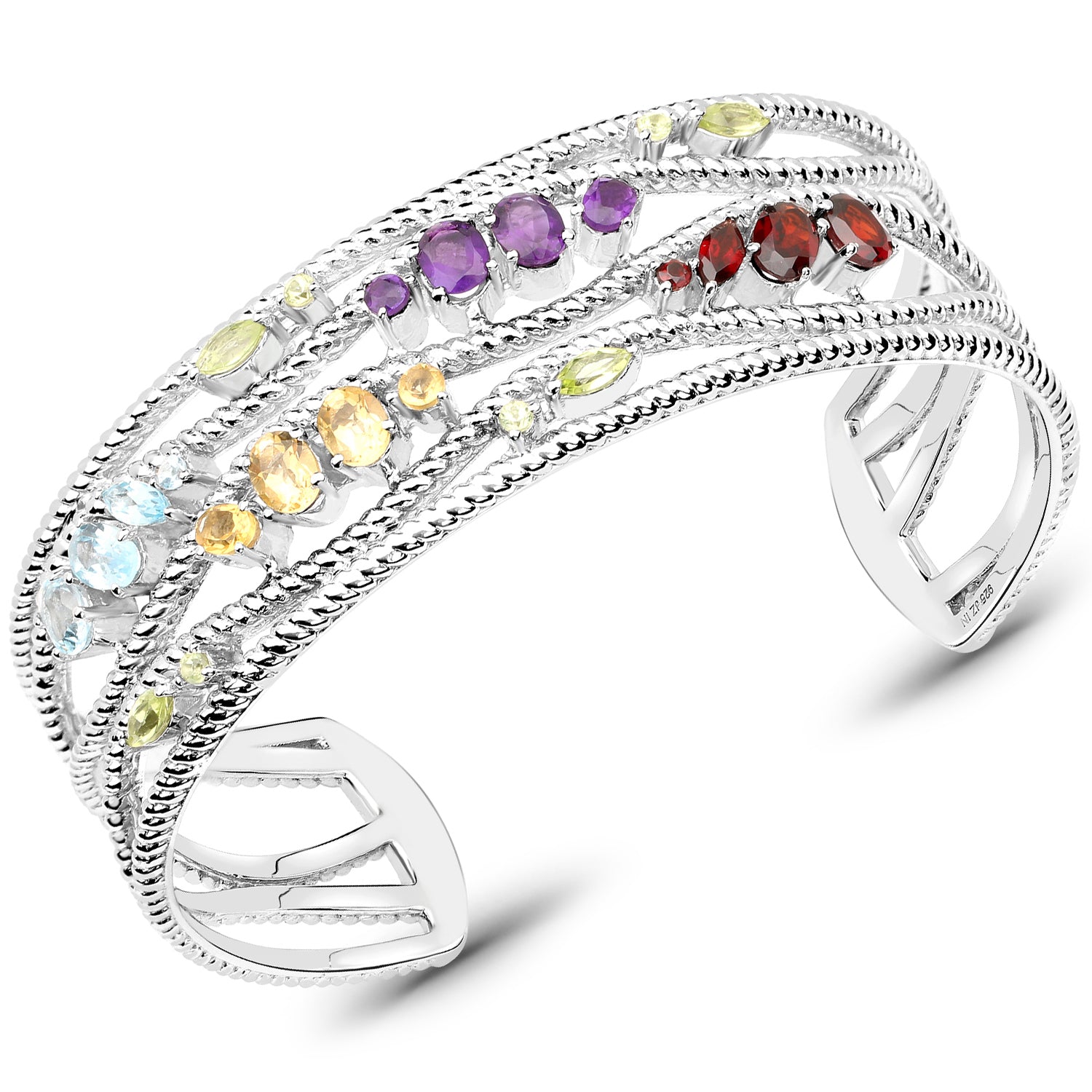 4.82 Carat Genuine Multi Stones .925 Sterling Silver Cuff Bangle Bids.com