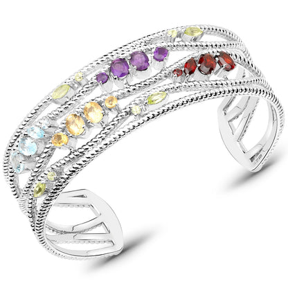 4.82 Carat Genuine Multi Stones .925 Sterling Silver Cuff Bangle Bids.com
