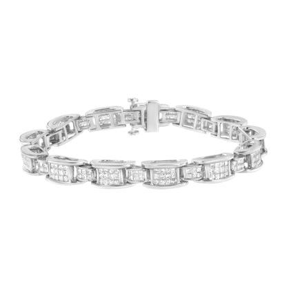 14K White Gold 5.0 Cttw Princess Cut Diamond Invisible Set Alternating Size D Shaped Links Tennis Bracelet (H-I Color, SI2-I1 Clarity) - 7â€ Bids.com