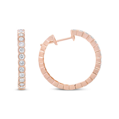 18K Rose Gold 1 Cttw Round Bezel-Set Diamond Hoop Earrings (F-G Color, VS1-VS2 Clarity) Bids.com