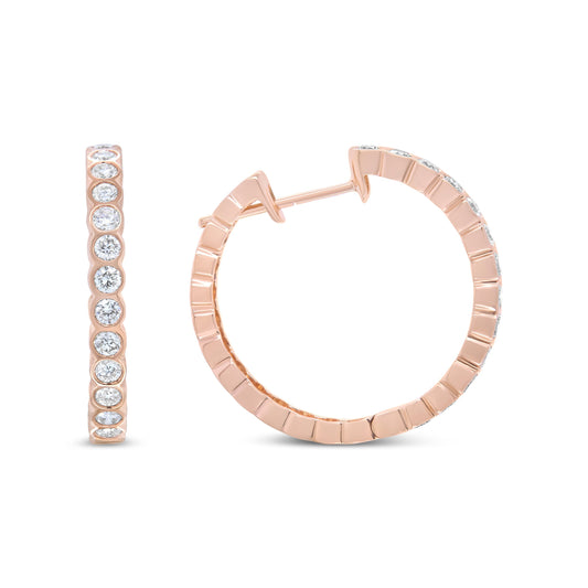 18K Rose Gold 1 Cttw Round Bezel-Set Diamond Hoop Earrings (F-G Color, VS1-VS2 Clarity) Bids.com