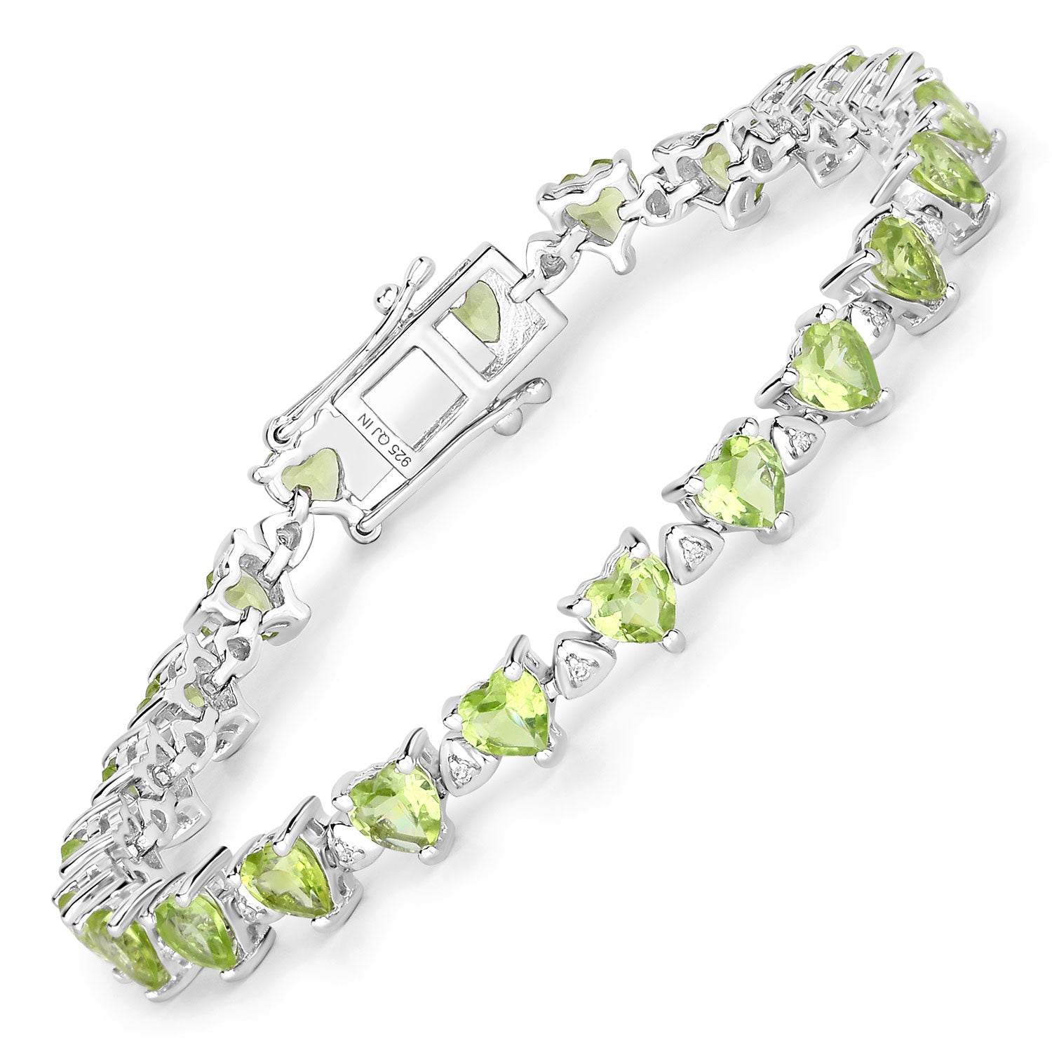 10.24 Carat Genuine Peridot and White Diamond .925 Sterling Silver Bracelet Bids.com