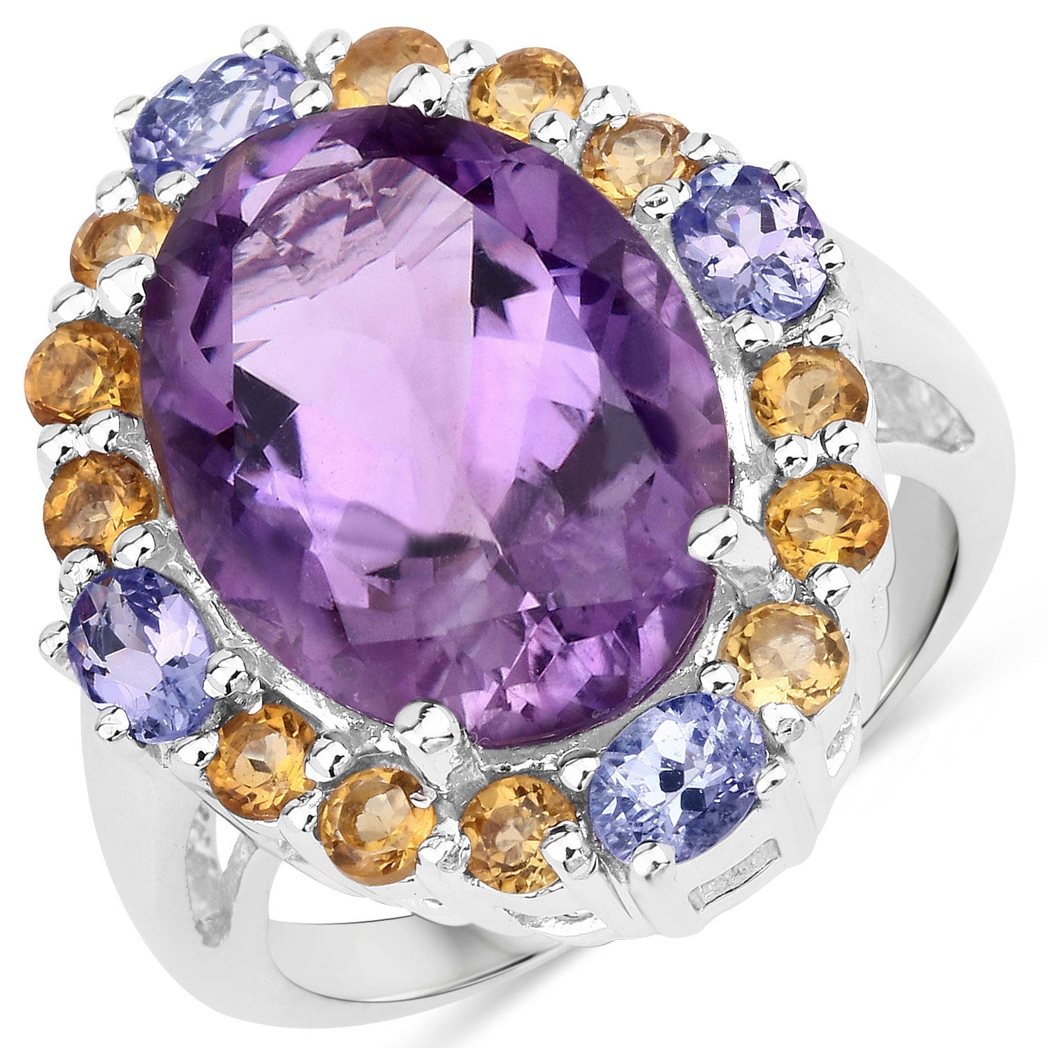 "9.66 Carat Genuine Amethyst, Citrine and Tanzanite .925 Sterling Silver Ring Bids.com