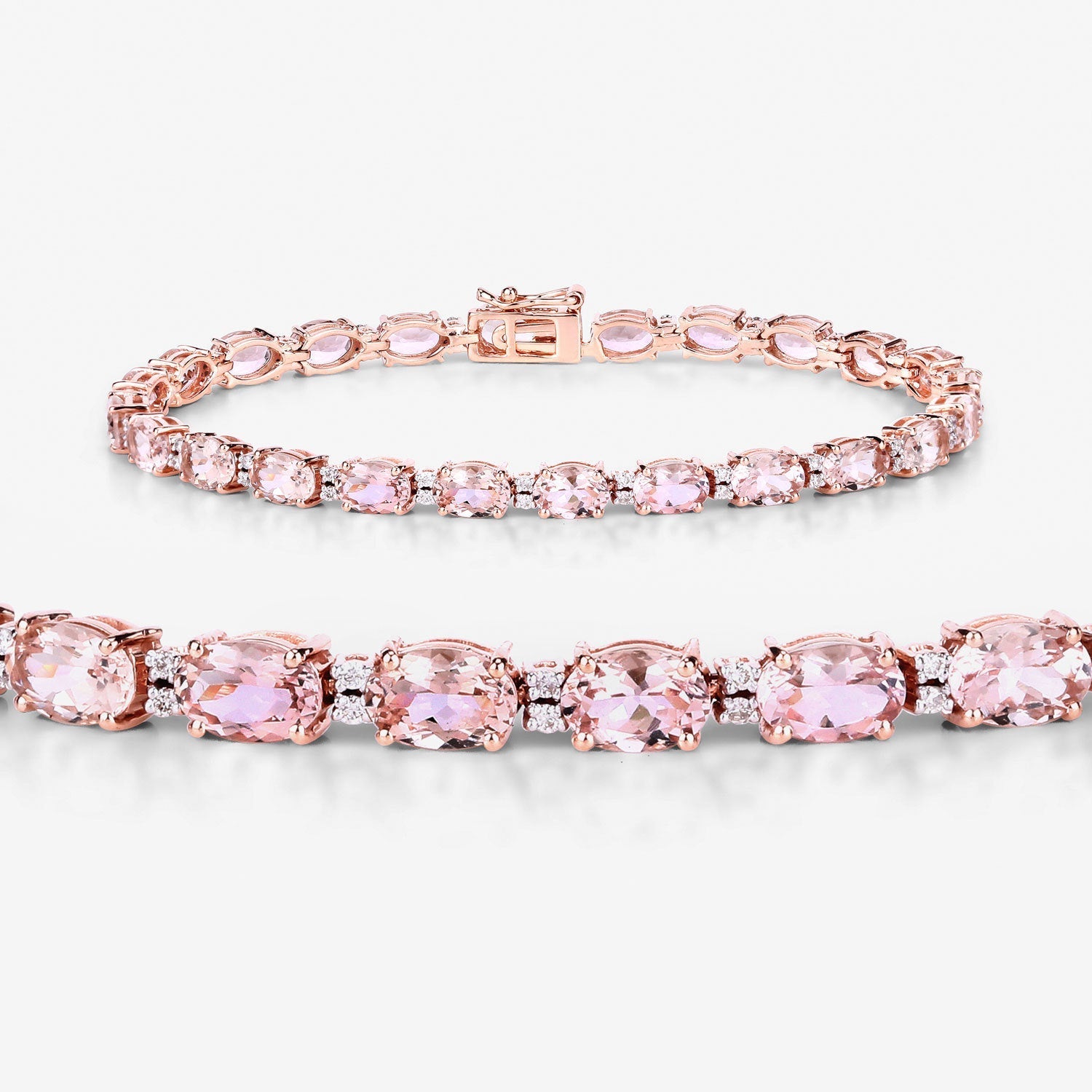 8.95 Carat Genuine Morganite and White Diamond 14K Rose Gold Bracelet Bids.com