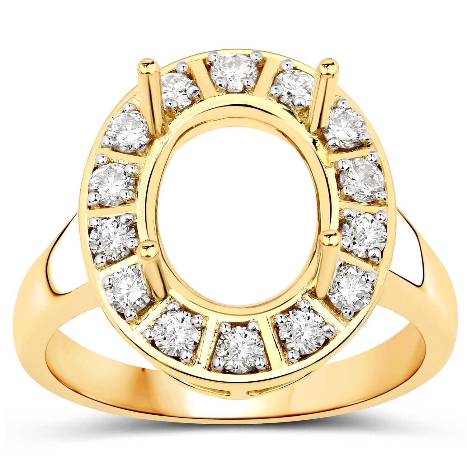 0.42 Carat Genuine White Diamond 14K Yellow Gold Semi Mount Ring - holds 11x9mm Oval Gemstone Bids.com