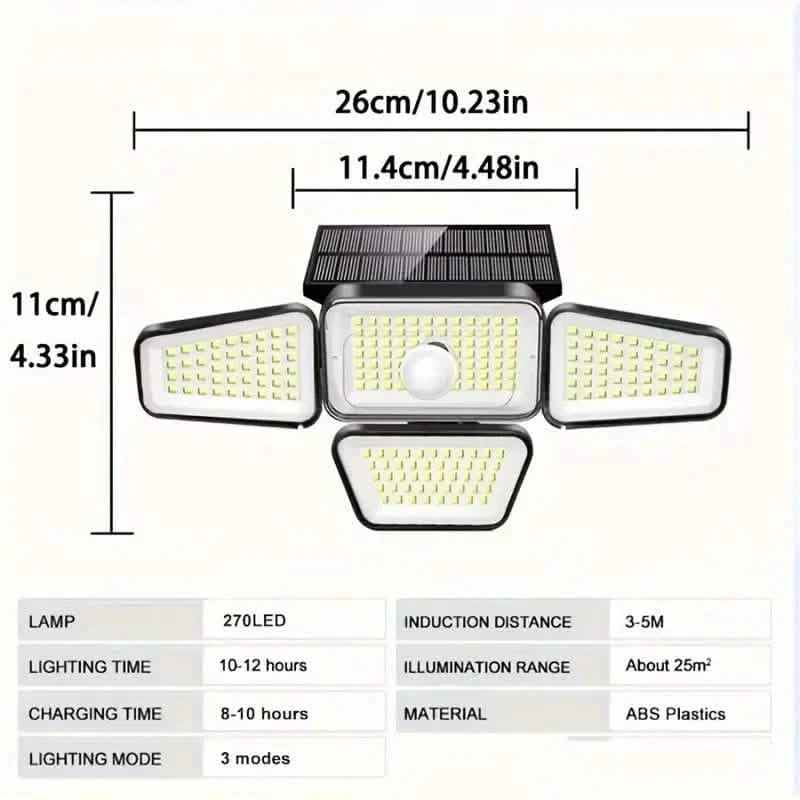 270 LEDs Solar Wall Light With Motion Sensor - 4 Head Lamp, 3 Lighting Modes Wide Angle Security Wireless Flood Light DailySale