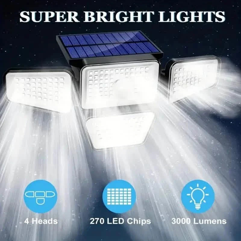 270 LEDs Solar Wall Light With Motion Sensor - 4 Head Lamp, 3 Lighting Modes Wide Angle Security Wireless Flood Light DailySale