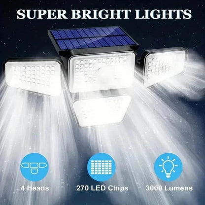 270 LEDs Solar Wall Light With Motion Sensor - 4 Head Lamp, 3 Lighting Modes Wide Angle Security Wireless Flood Light DailySale