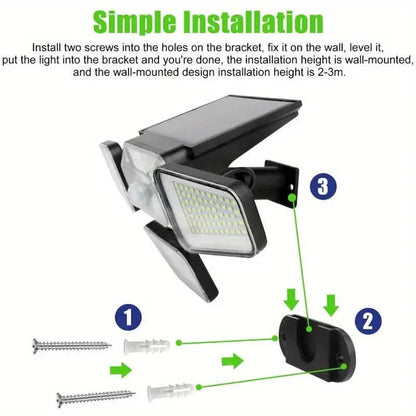 270 LEDs Solar Wall Light With Motion Sensor - 4 Head Lamp, 3 Lighting Modes Wide Angle Security Wireless Flood Light DailySale