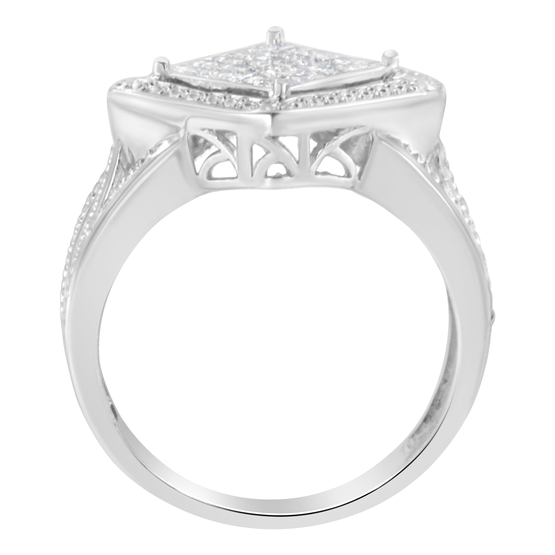 .925 Sterling Silver 2/5 Cttw Princess Cut Diamond Square On Point Cluster Composite Cocktail Ring (H-I Color, SI1-SI2 Clarity) - Size 6 Bids.com