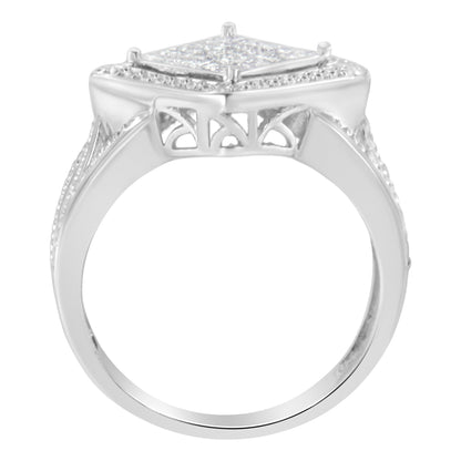 .925 Sterling Silver 2/5 Cttw Princess Cut Diamond Square On Point Cluster Composite Cocktail Ring (H-I Color, SI1-SI2 Clarity) - Size 6 Bids.com