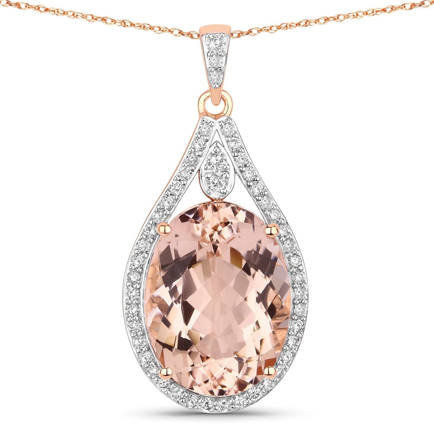 9.31 Carat Genuine Morganite and White Diamond 14K Rose Gold Pendant Bids.com
