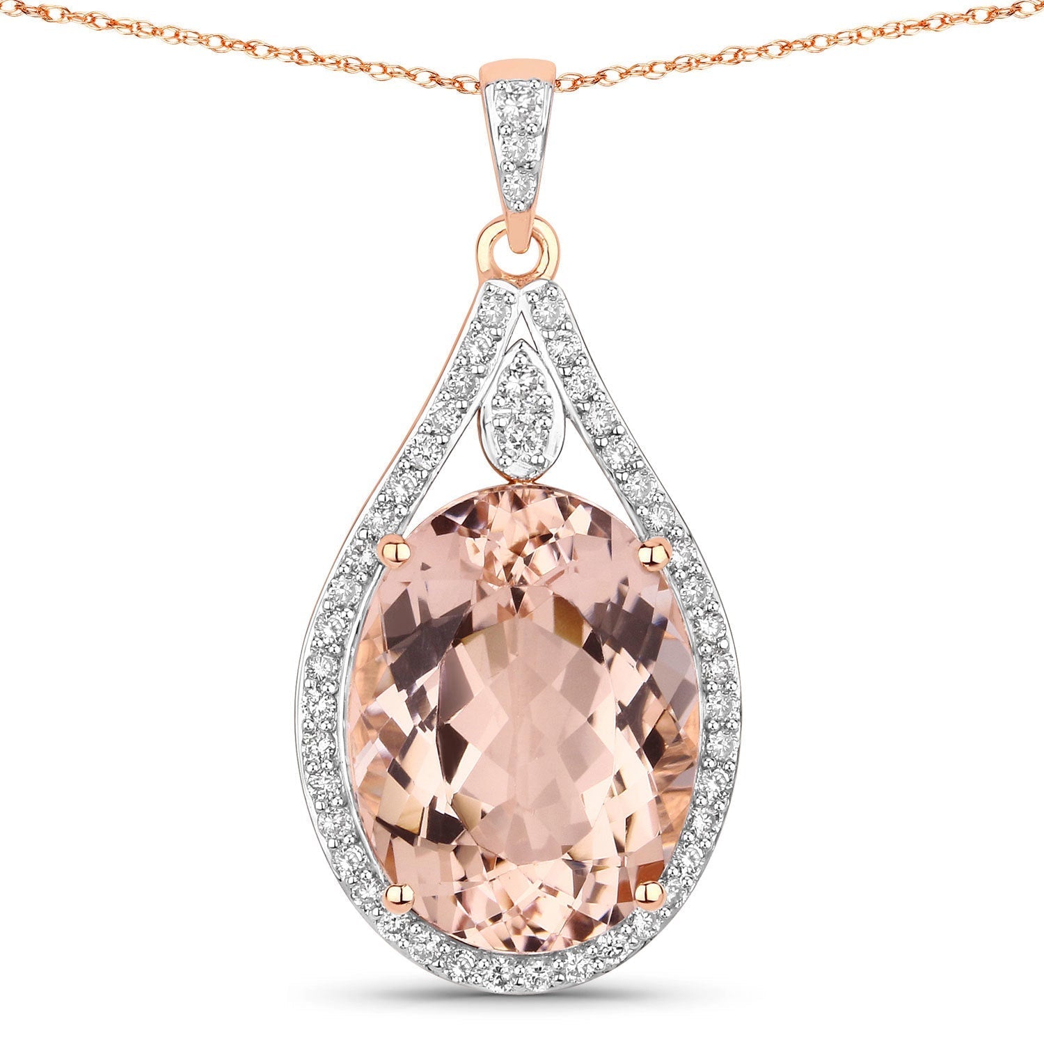 9.31 Carat Genuine Morganite and White Diamond 14K Rose Gold Pendant Bids.com