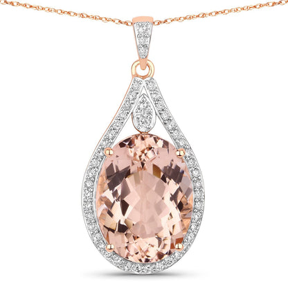 9.31 Carat Genuine Morganite and White Diamond 14K Rose Gold Pendant Bids.com