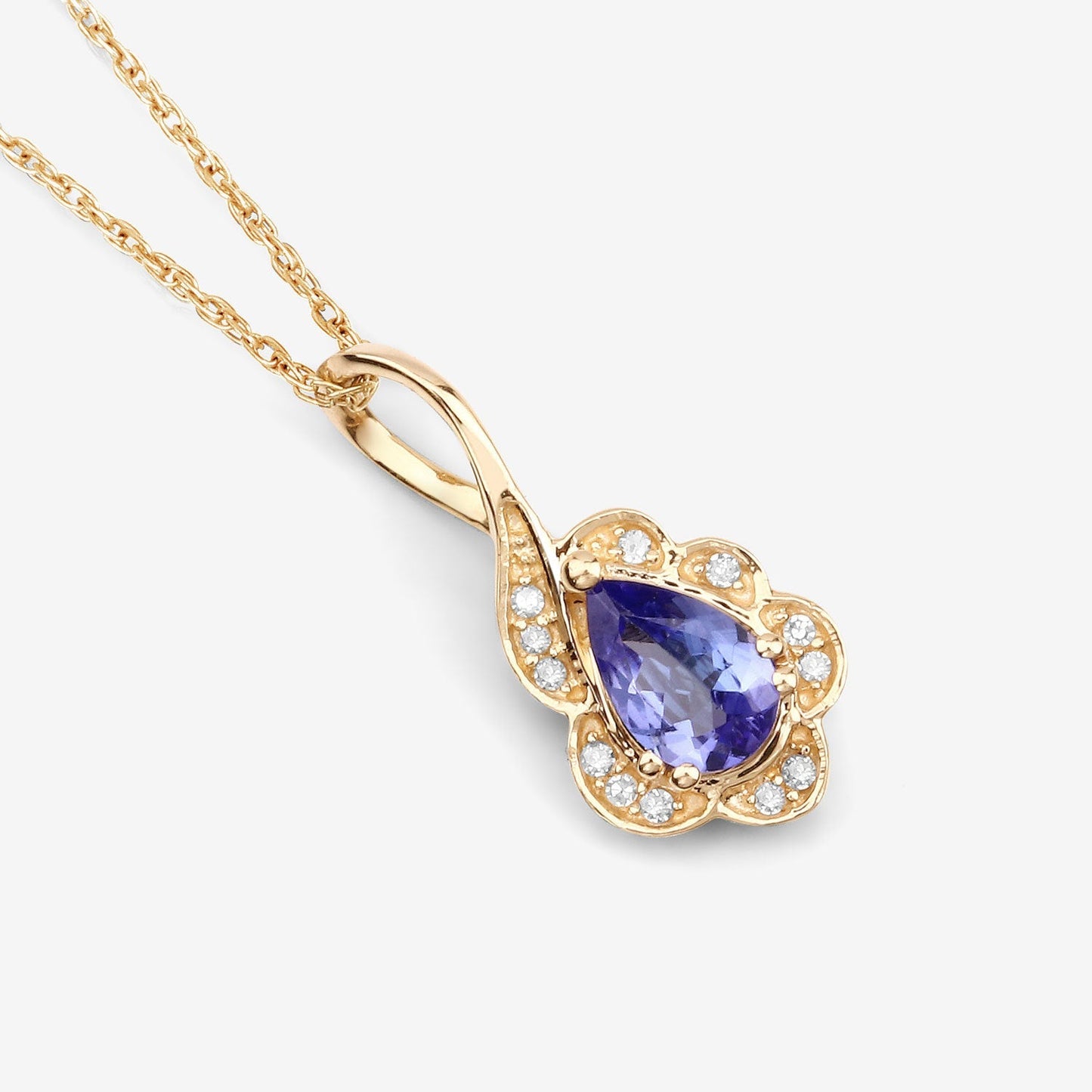 0.40 Carat Genuine Tanzanite and White Diamond 14K Yellow Gold Pendant Bids.com