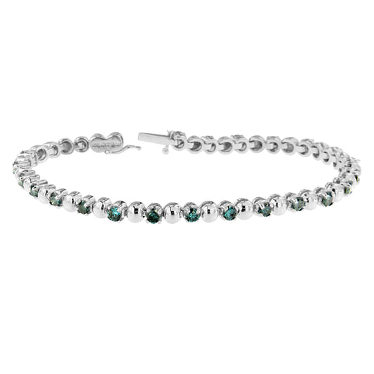 14K White Gold Round-Cut Blue Diamonds Bracelet (3.00 cttw, Blue Color, Clarity) Bids.com