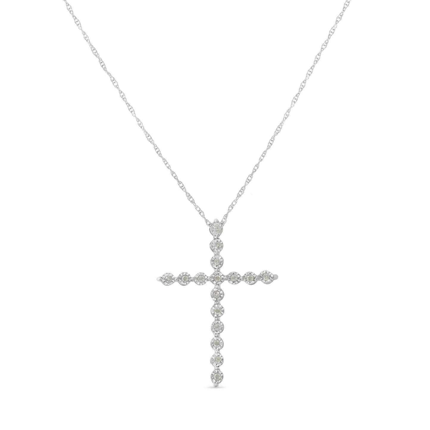 .925 Sterling Silver 1/6 Cttw Brilliant-Cut Diamond Miracle-Set Shared Prong Cross 18" Pendant Necklace (I-J Color, I2-I3 Clarity) Bids.com