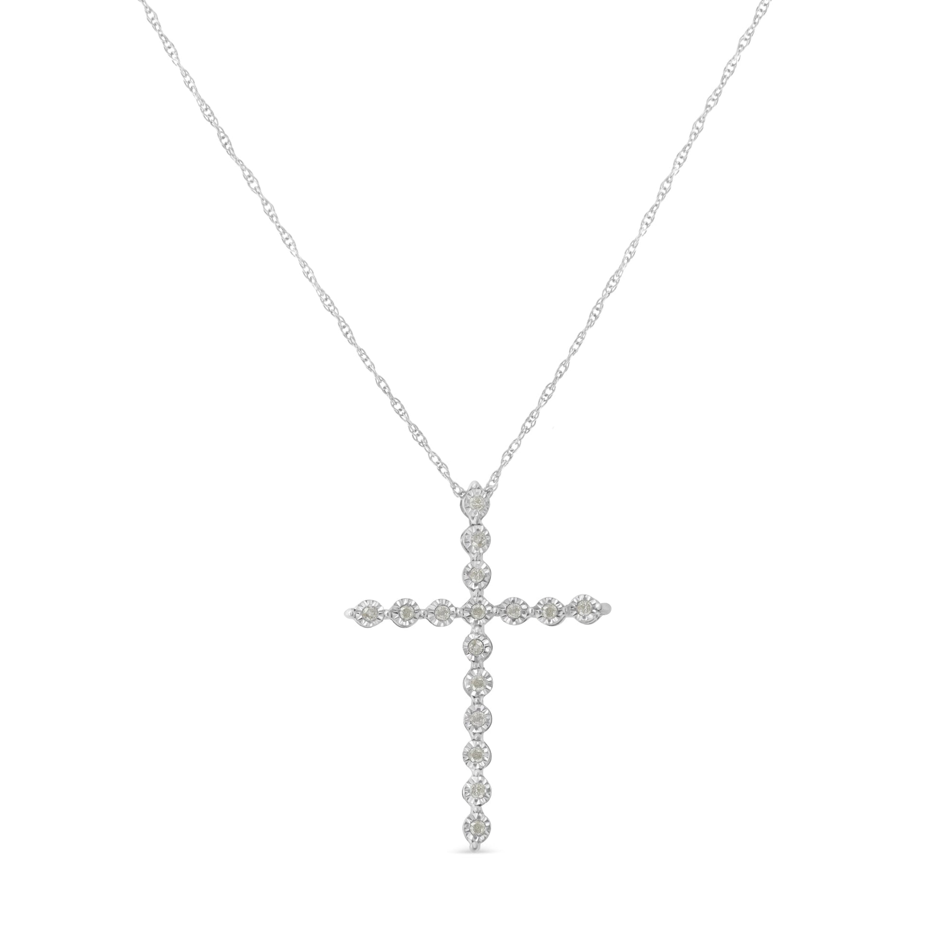 .925 Sterling Silver 1/6 Cttw Brilliant-Cut Diamond Miracle-Set Shared Prong Cross 18" Pendant Necklace (I-J Color, I2-I3 Clarity) Bids.com
