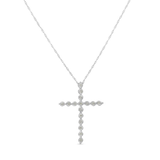 .925 Sterling Silver 1/6 Cttw Brilliant-Cut Diamond Miracle-Set Shared Prong Cross 18" Pendant Necklace (I-J Color, I2-I3 Clarity) Bids.com