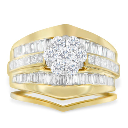 14K Yellow Gold 2-1/3 Cttw Diamond Cluster Channel Set Chevron Shaped Band Engagement Ring & Wedding Band Set (H-I Color, SI1-SI2 Clarity)- Size 5 Bids.com