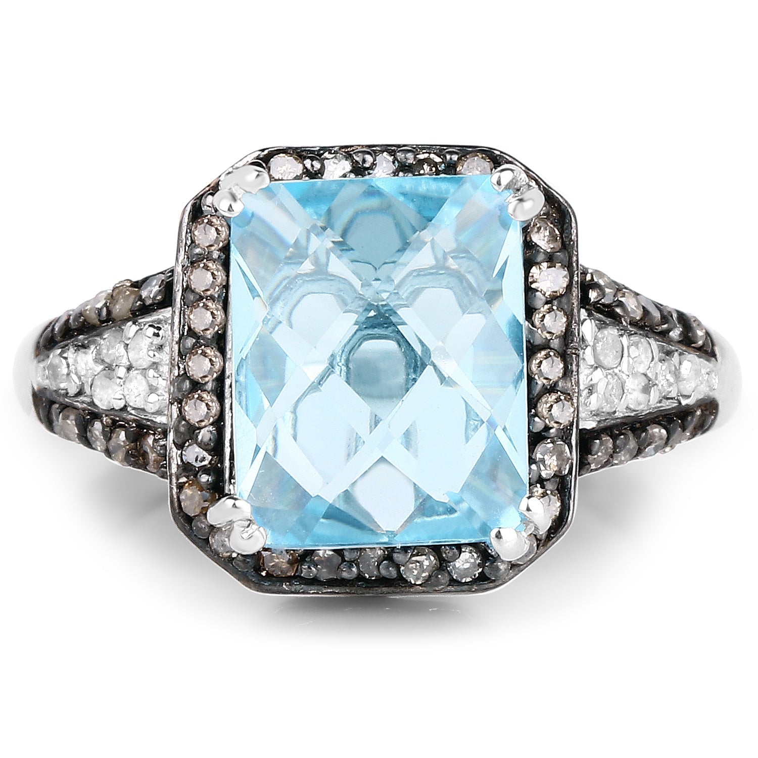 4.33 Carat Genuine Swiss Blue Topaz, Champagne Diamond & White Diamond .925 Sterling Silver Ring Bids.com
