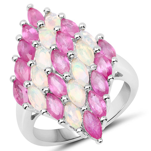 2.95 Carat Genuine Ethiopian Opal and Ruby .925 Sterling Silver Ring Bids.com