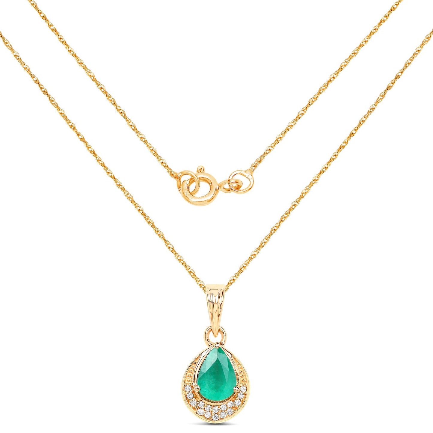 0.89 Carat Genuine Zambian Emerald and White Diamond 14K Yellow Gold Pendant Bids.com