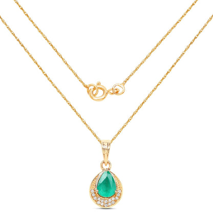 0.89 Carat Genuine Zambian Emerald and White Diamond 14K Yellow Gold Pendant Bids.com